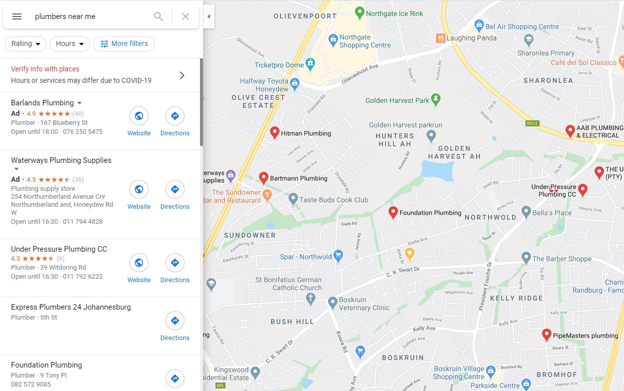 Searching for businesses on Google Maps